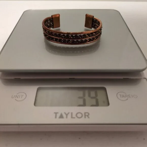 Copper Braided Cuff Bracelet Artisan Autumn Spiced Brown Metalwork Adjustable - Picture 6 of 9